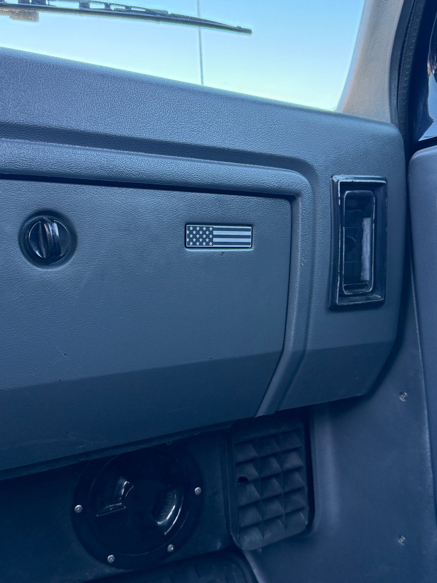 Brushed Nickel American Flag Glovebox Badge | 1981 - 1993 Dodge RAM Pickup Truck