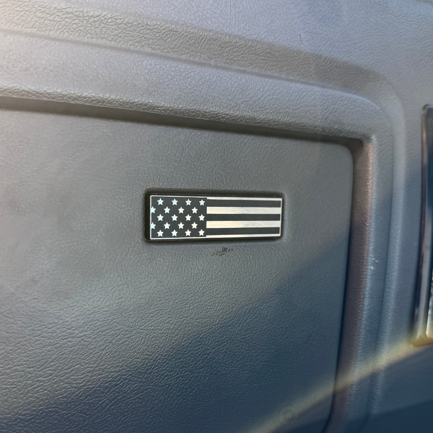 Brushed Nickel American Flag Glovebox Badge | 1981 - 1993 Dodge RAM Pickup Truck